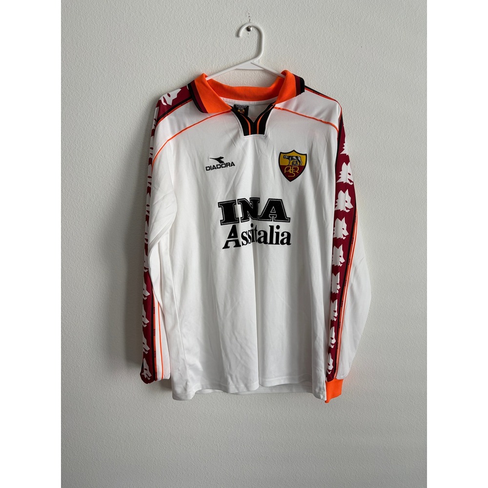 Diadora AS Roma Long Sleeve Jersey White Orange INA Assitalia Mens Medium